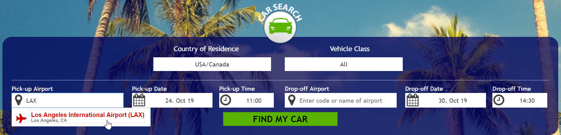 Enter the name of the desired US mainland airport where you want to pickup your rental car